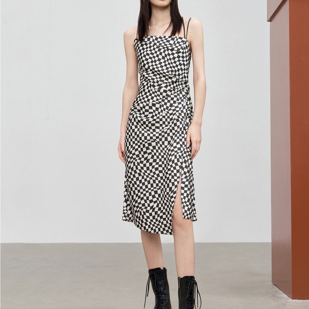 Check Side Slit Cami Dress
